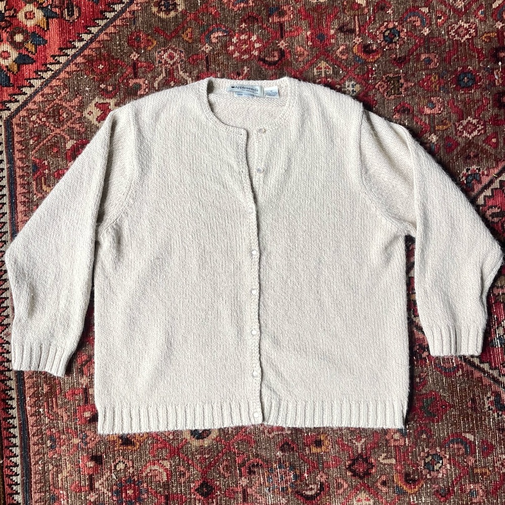 Vintage Cream Hand Knit Button Down Sweater